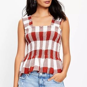 NWT Gingham Smocked Peplum Tank Top, size L